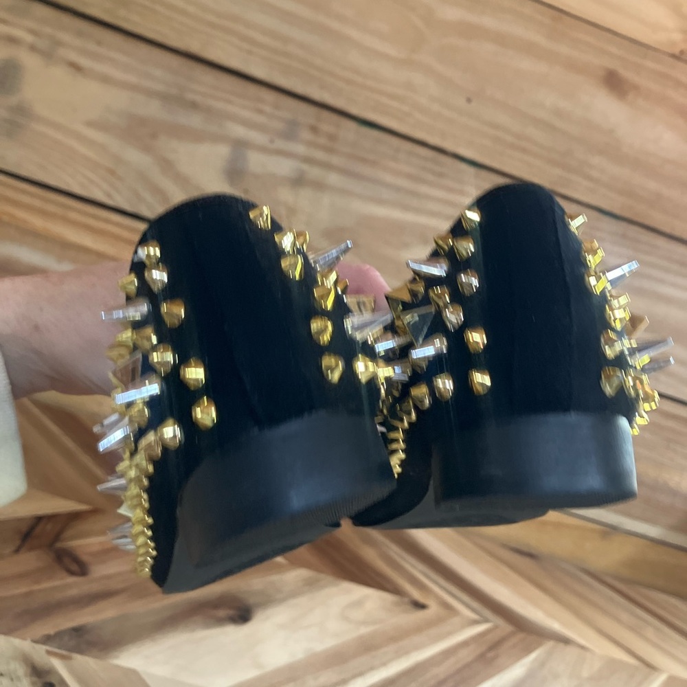 Black Studded Slip-On Loafers with Gold And Silver Spikes - Picture 4 of 15
